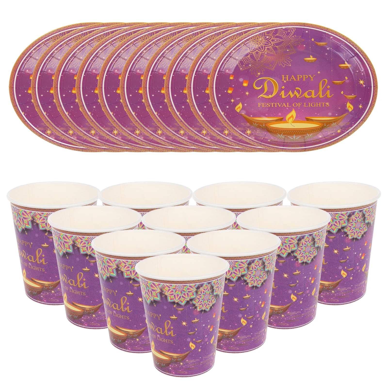 

40 Pcs Diwali Paper Plates Cups Disposable Tableware Set Festival Decorations Party Supplies Celebrations Home Kitchen Bar