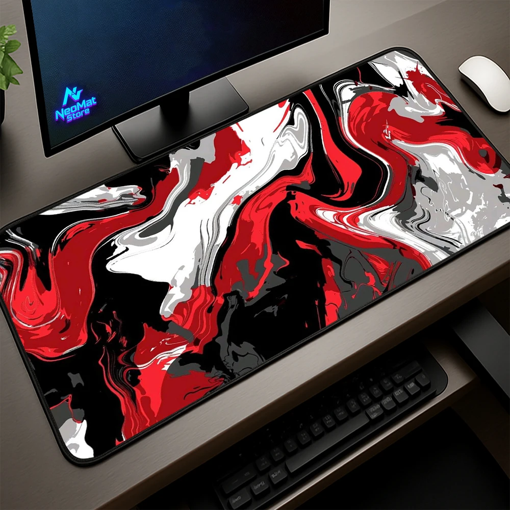 Liquid Swirl Mouse Pad Extended Gaming Big Desk Mat 900x400 White Red Abstract Mousepad Black Keyboard Accessories