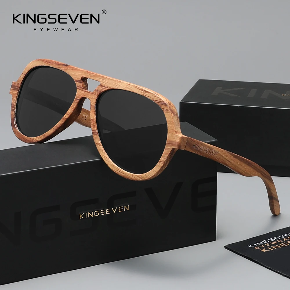 KINGSEVEN Retro Wooden Sunglasses Pilot Frames Polarized Men Women UV400 Eyewear Outdoor Driving Walnut Luxury Fashion Glasses