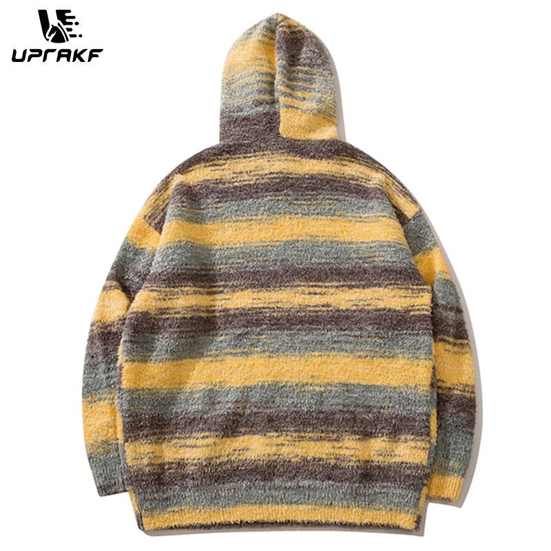 UPRAKF Striped Gradient Sweater Loose O Neck Winter Long Sleeves Warm Autumn Harajuku Casual Trendy Fashion