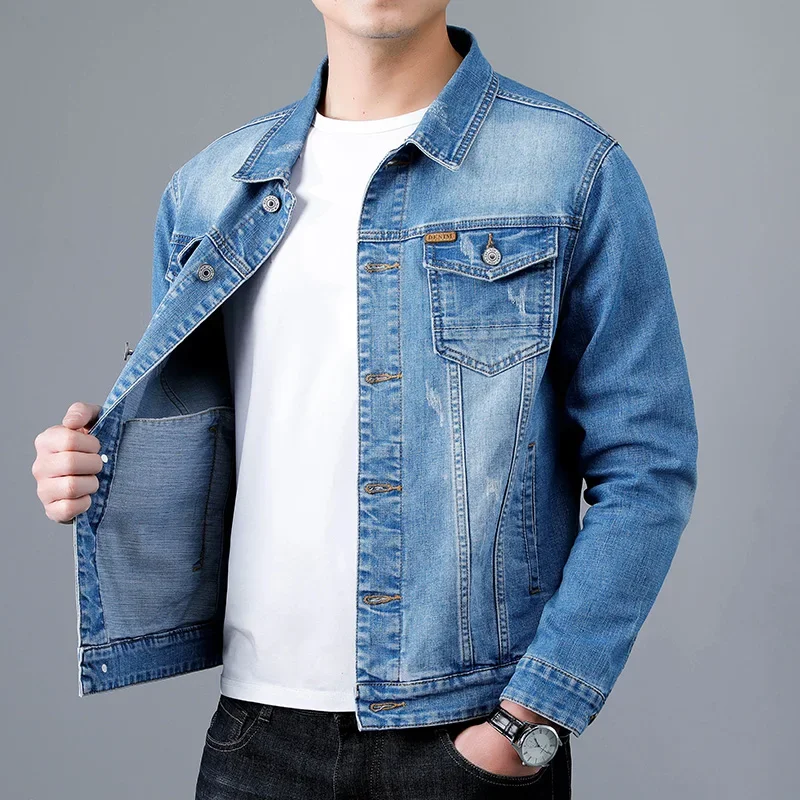 Spring New Men's Casual Cotton Denim Jacket Classic Style Fashion Slim Washed Retro Blue Jeans Coat Male Brand Clothing