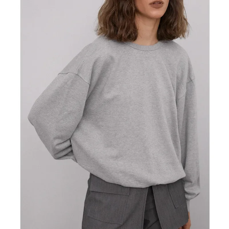 Round Neck Sexy Grey Chain Loose Gray Backless Sports Long-sleeved T-shirt Mujer Women's Top Spring and Autumn 2021 New Fashion
