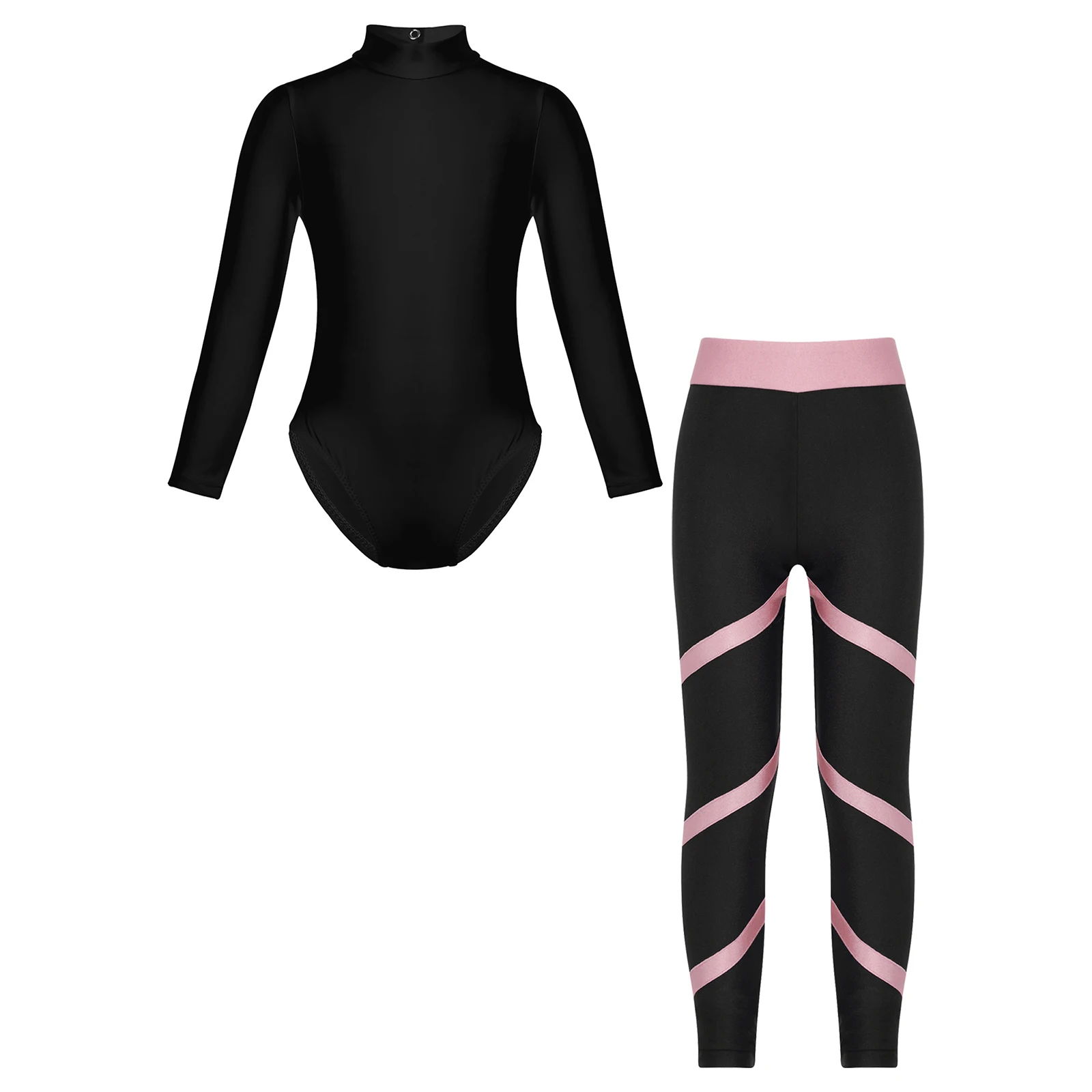 Kinder Meisjes Mock Hals Balletdans Outfit Lange Mouwen Turnpakje Met Elastische Skinny Broek Voor Dans Workout Gymnastiek Jumpsuits