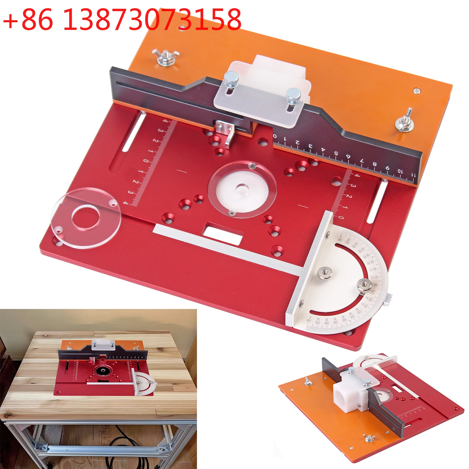 Aluminium Router Table Insert Plate Woodworking Trimmer Electric Wood Milling Flip Plate With Miter Gauge for DIY Working Benche