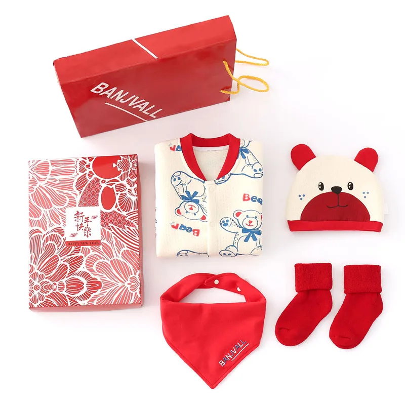 

Thick Infant Autumn Winter Clothes 100% Newborn Baby Gift Clothing Set Fashion Cartoon 5 Pieces Underwear Suits High Quality