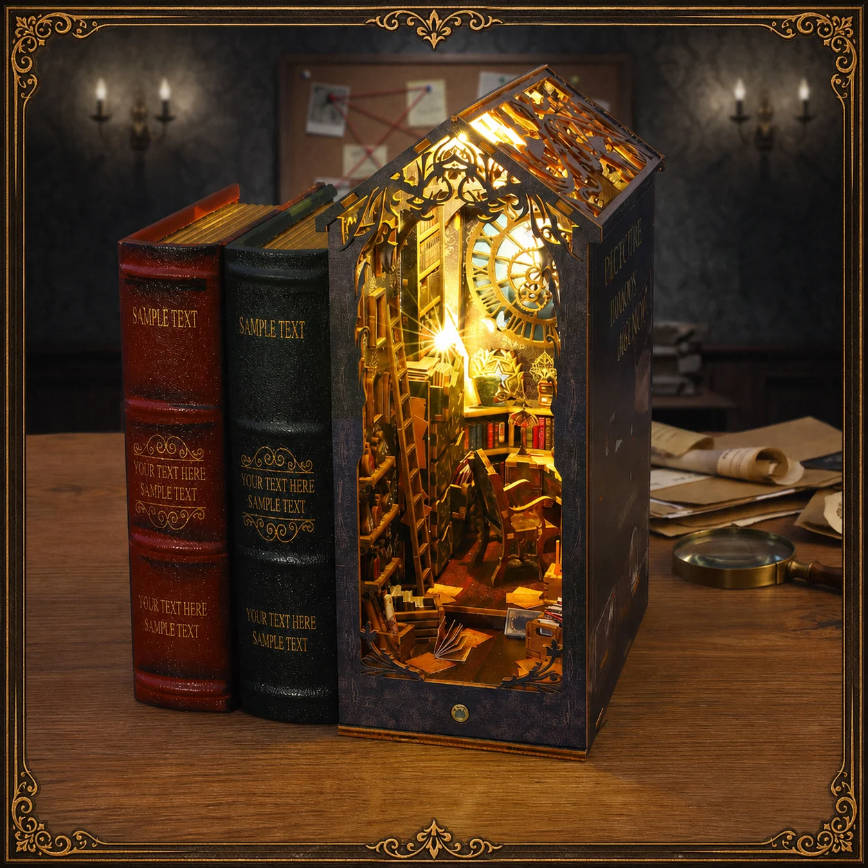 Diy Wooden Book Nook 3D Puzzle Detective Agency Model Kit With Led Light Handmade Assembly Craft Gift For Adults
