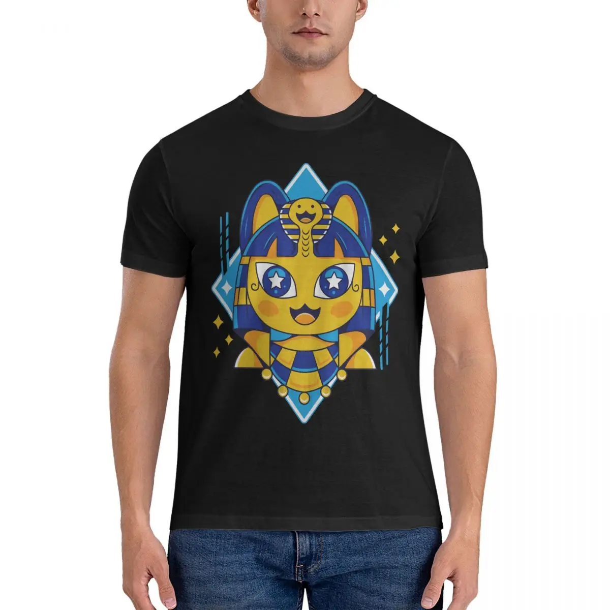 Ankha Kawai-camisetas divertidas de algodón para hombre, ropa de manga corta con cuello redondo, juego de animales Crossing Timmy, Idea de regalo, 100%