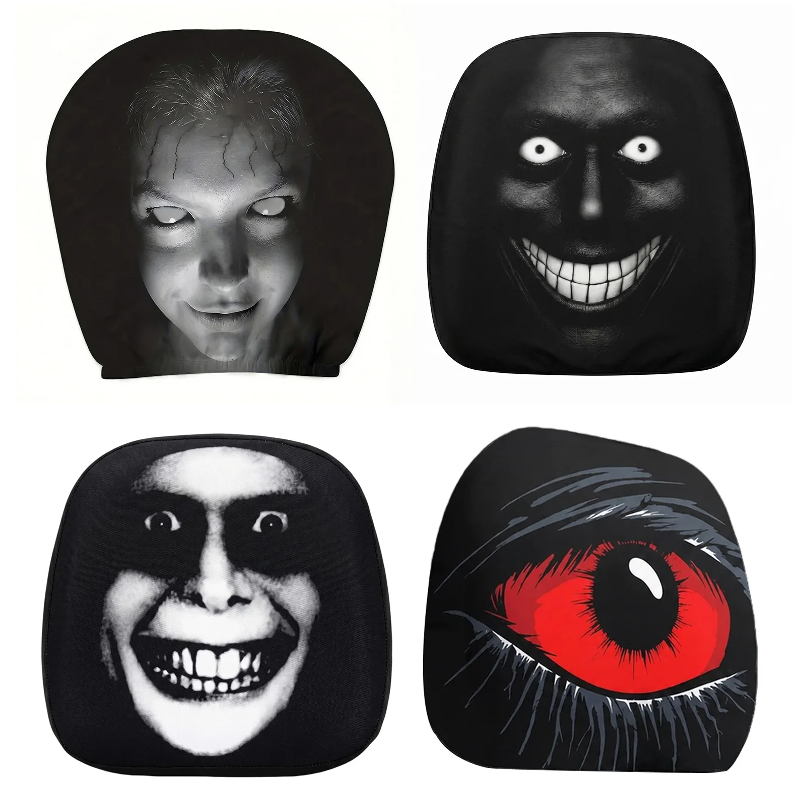 2Pcs Ghost Face Headrest Covers Breathable Stretchy Headrests Sleeve Scary Print Headrest Protector for Auto/Vehicle/Truck/SUV