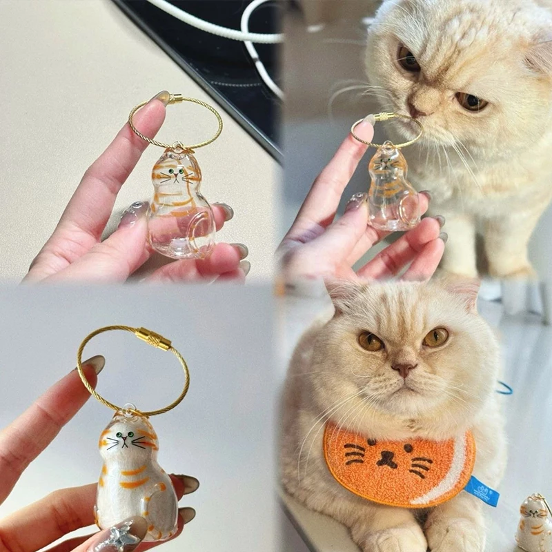 Keychain for bags Pendant Cat Hair Storage Keychain Box Backpack Cat Bag Pet Cat Hair Keychain Cute Key Ring Pet Souvenirs