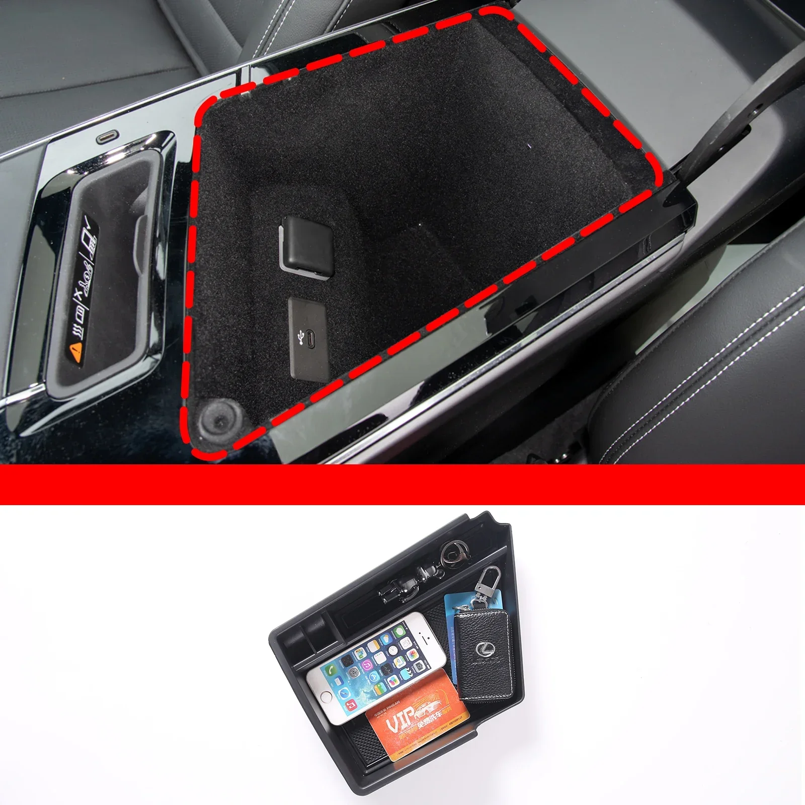 

For Cadillac LYRIO 2021-2022 ABS Black Car Central Control Central Armrest Storage Box Mobile Phone Storage Box Car Accessories