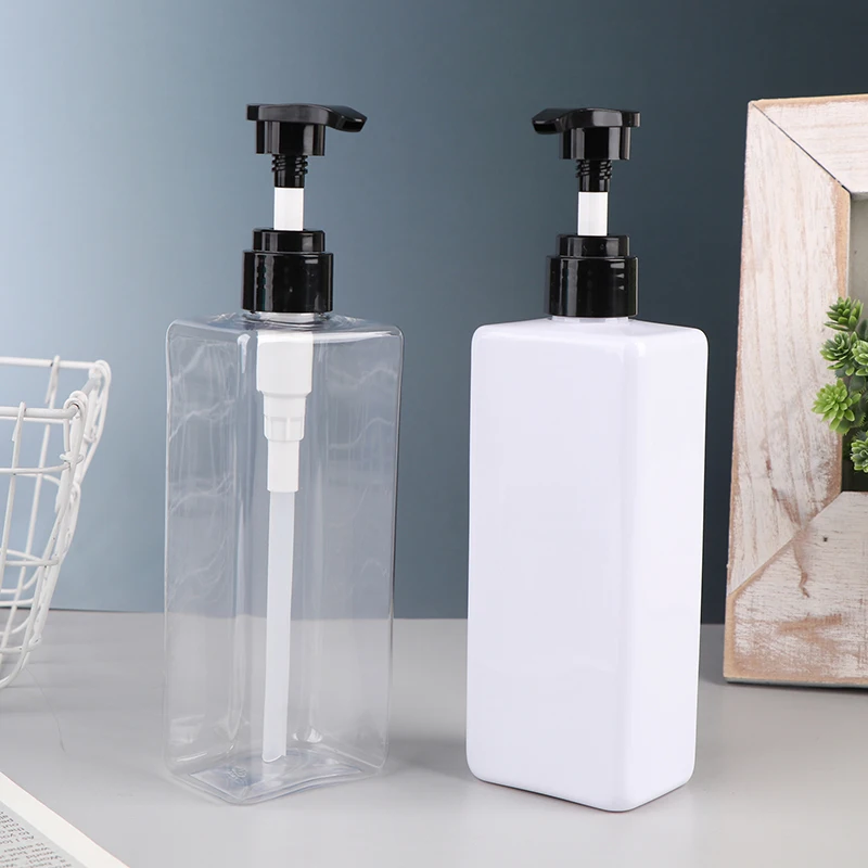 500ml 바디 로션 사각 병 PET 플라스틱 샤워 젤 샴푸 펌프 병 내구성 있는 리필 가능한 액체 비누 용기