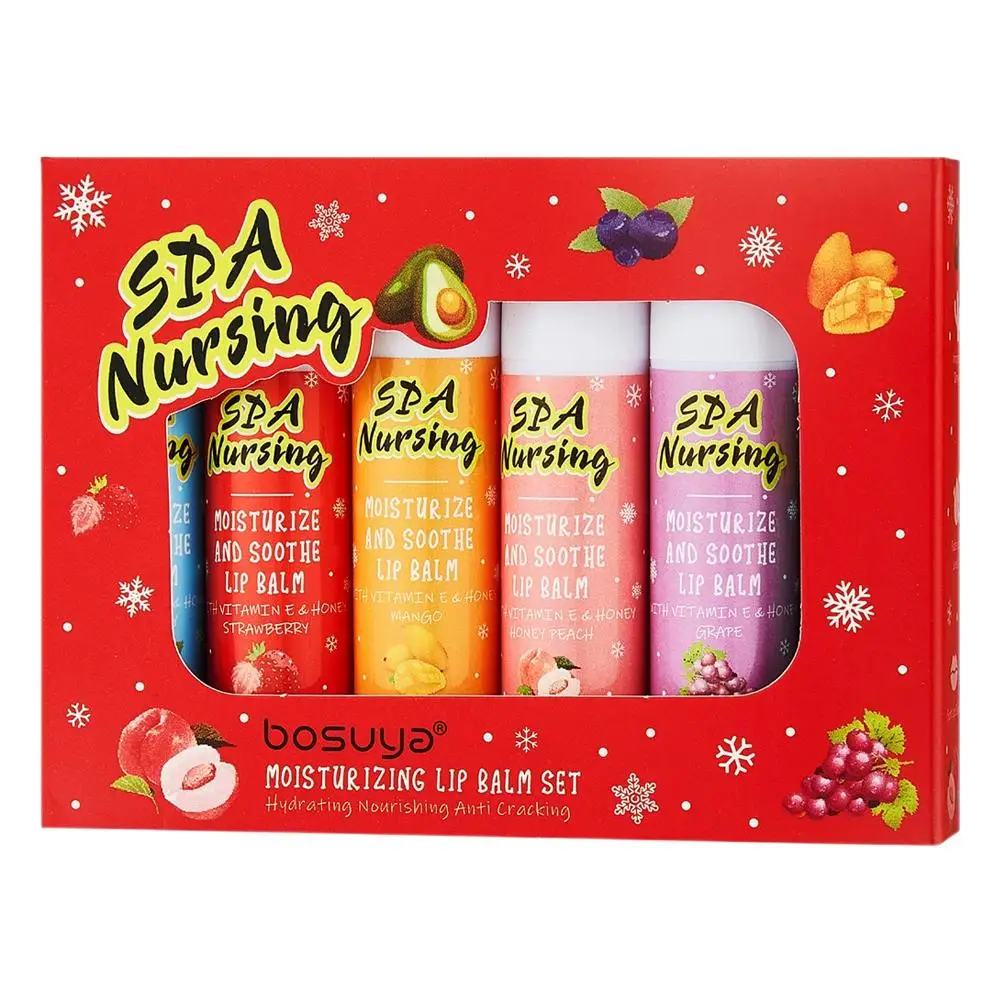 6pcs Christmas Lip Balm Set Fruity Moisturizing Lip Care Kit Hydrating Nourishing Anti-Cracking Lip Balm Gift Set For Women Men