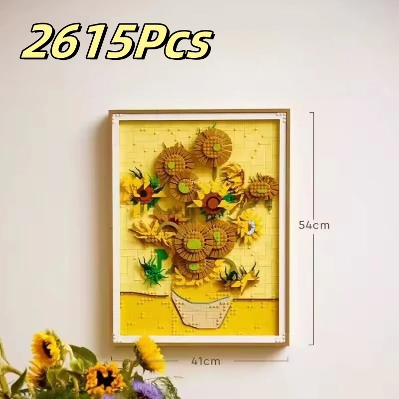New MOC 3D Sunflower Painting Model, Building Blocks Home Decor Ornament, Festival Gift image 3