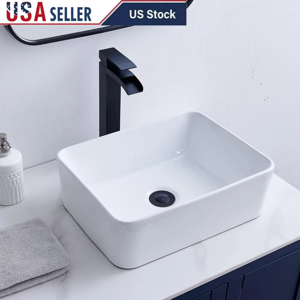 Rectangular Ceramic Vessel Sink White- High Temperature Fired Stain Resistant Topmount Installation Tech