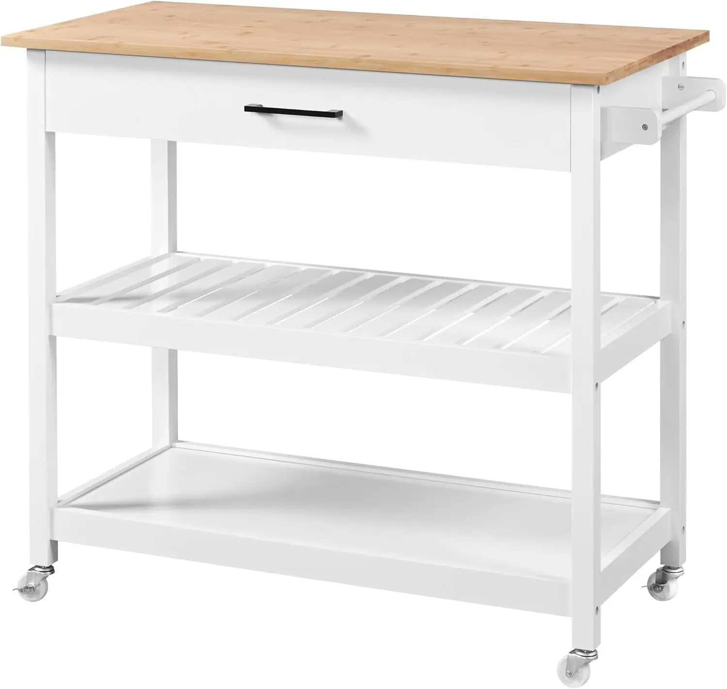 

40" Width Kitchen Island Cart on Wheels, 3 Tiers Rolling Utility Cart with Solid Wood Top and Drawer & 2 Spacious Storage Shelf