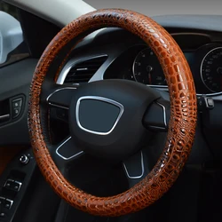 Crocodile Grain Leather Four Seasons Universal Car Steering Wheel Cover Sport Cute Handle Case For Men Auto Interior Accessories