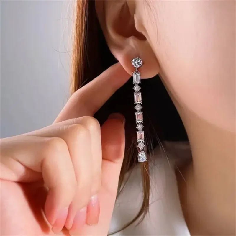 Water Drop Square Diamond Tassel Earrings Fashion Light Luxury Zircon Pendant Dinner Party Women's Jewelry Jewelry