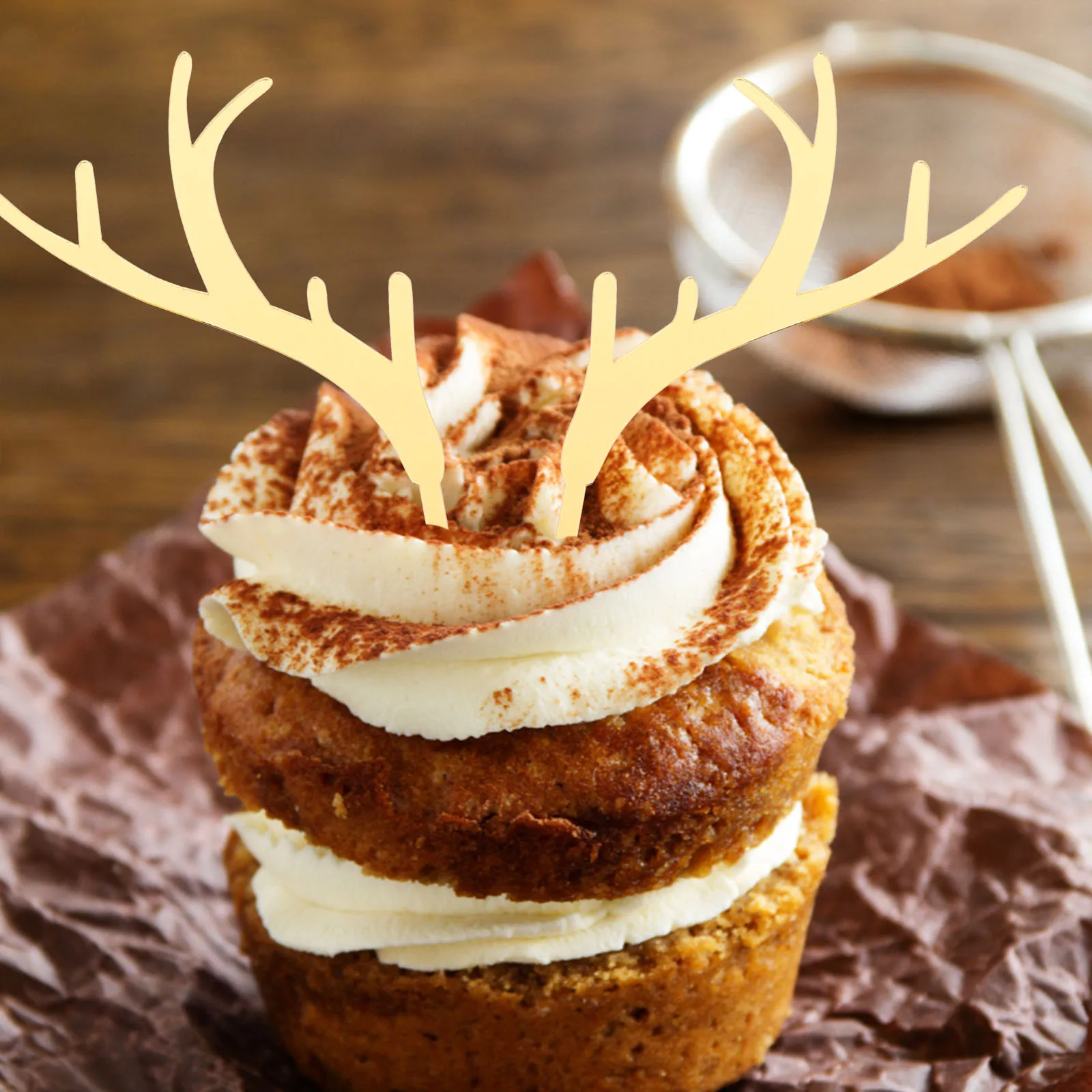 

7Pairs Christmas Antlers Shape Cake Topper Cartoon Pattern Eco-Friendly Dessert Picks for Holiday Celebration