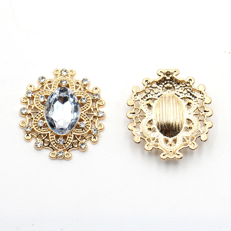 10 Pieces/Batch 27 * 25MM Alloy Acrylic Diamond Buttons Hand Sewn DIY Wedding Exquisite Decorative Accessories