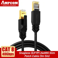 AMPCOM CAT 8 Superfine Ethernet Cable, CAT8 40Gbps 2000Mhz Ekranowany kabel krosowy SFTP Lan Wire Kabel do routera, komputera PC, laptopa