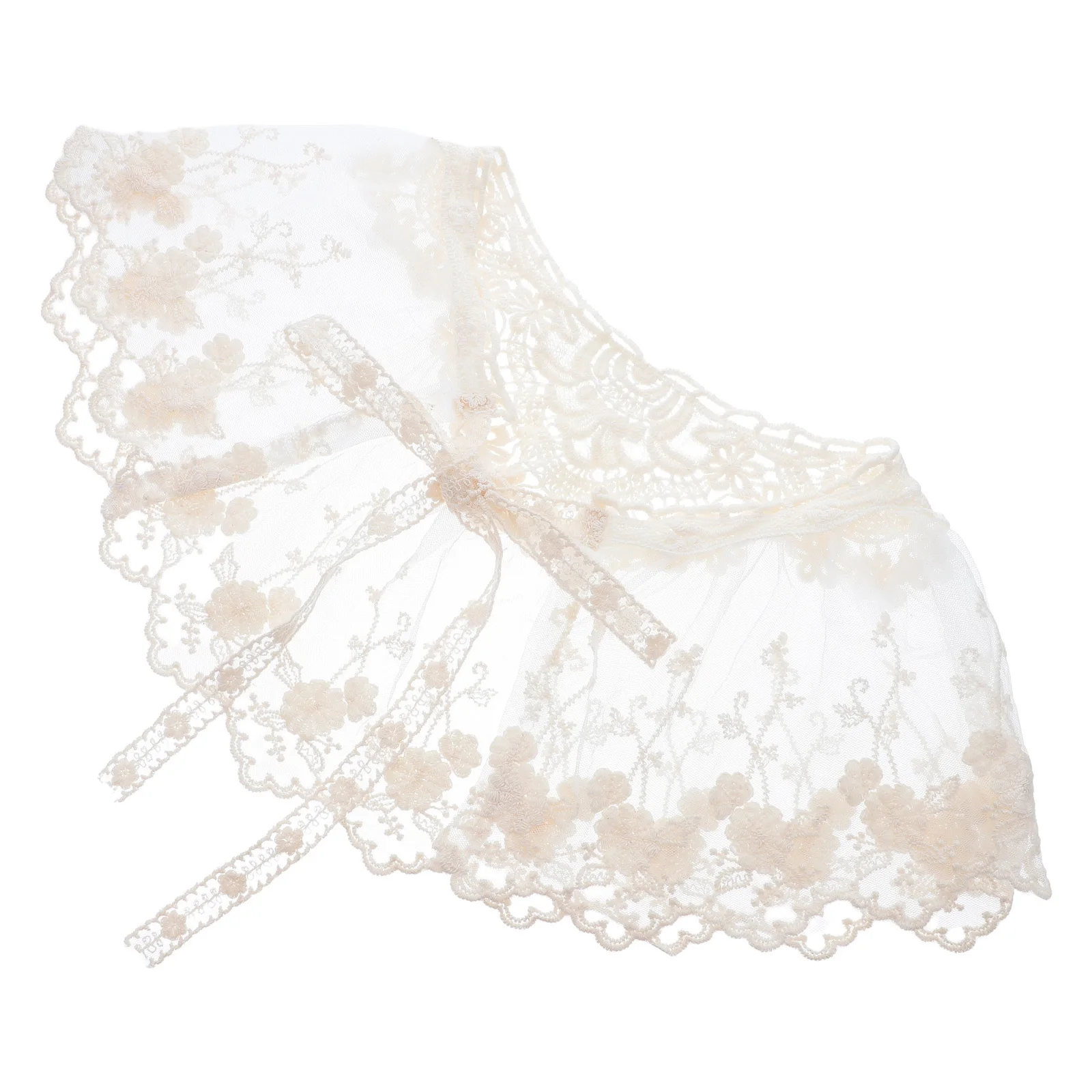 

Floral Lace Shawl Detachable Collar Bow Tie Lightweight Summer Dress Neck Cover Lace Scarf Shawl Women Decorative Neck Cape