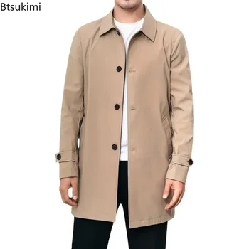 Men's Mid-Length Business Casual Trench Coat 2 2026Men's Brand Trench Coats Business Casual Solid Color Mid-length Jackets Fashion Lapel Windbreaker Coats Male Outerwear Coats 2