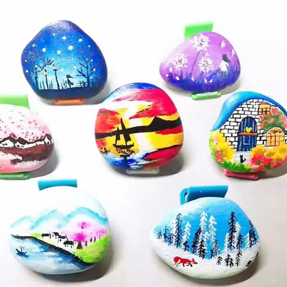 Smooth Painting Rocks Non-Porous Grayish-Black Tones Smooth Flat Stones Colored Drawing Flat Hand-Painted Stones