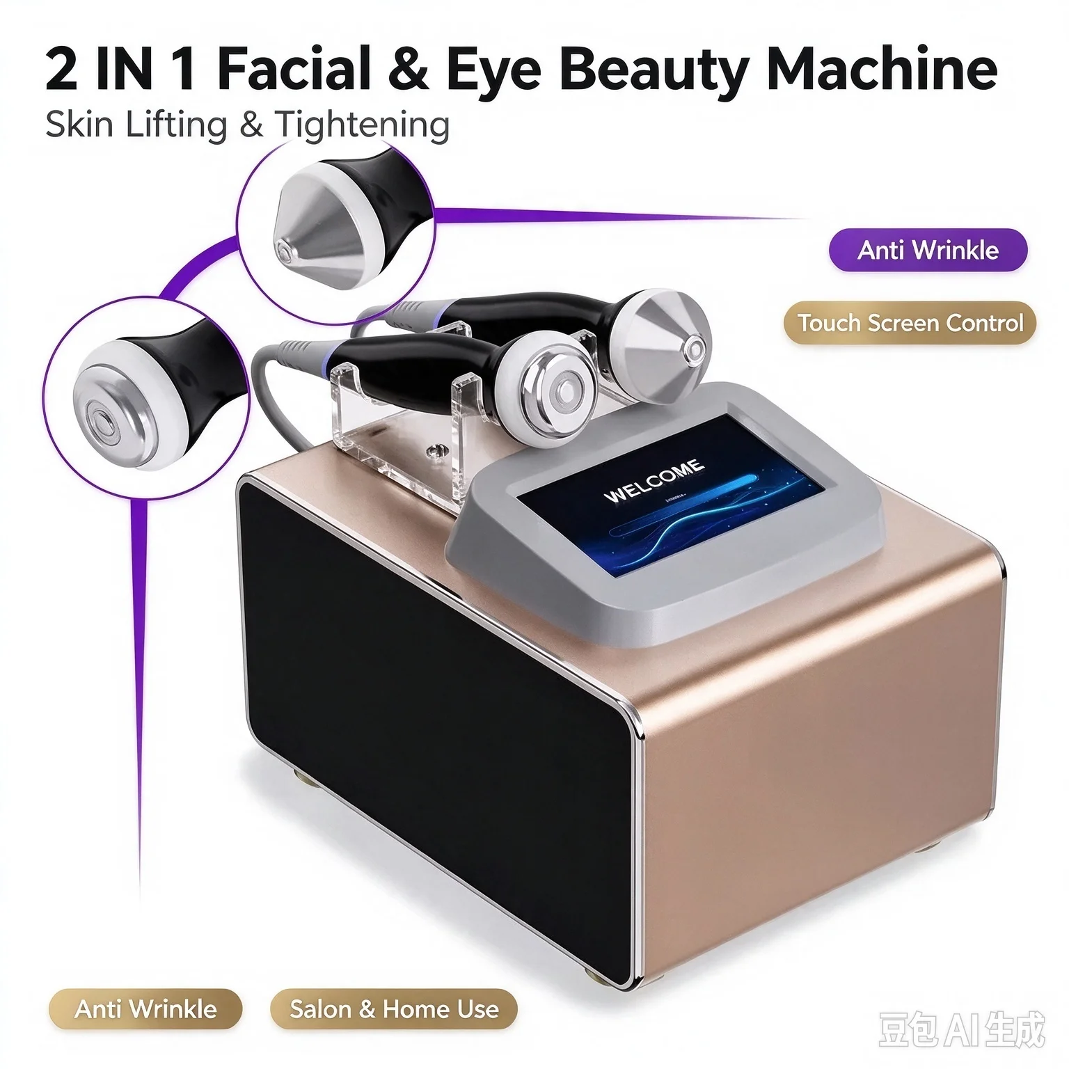 2 In 1 Color Light EMS Micro Current Facial Eye Massager Heating Import  Instrument Manufacturer