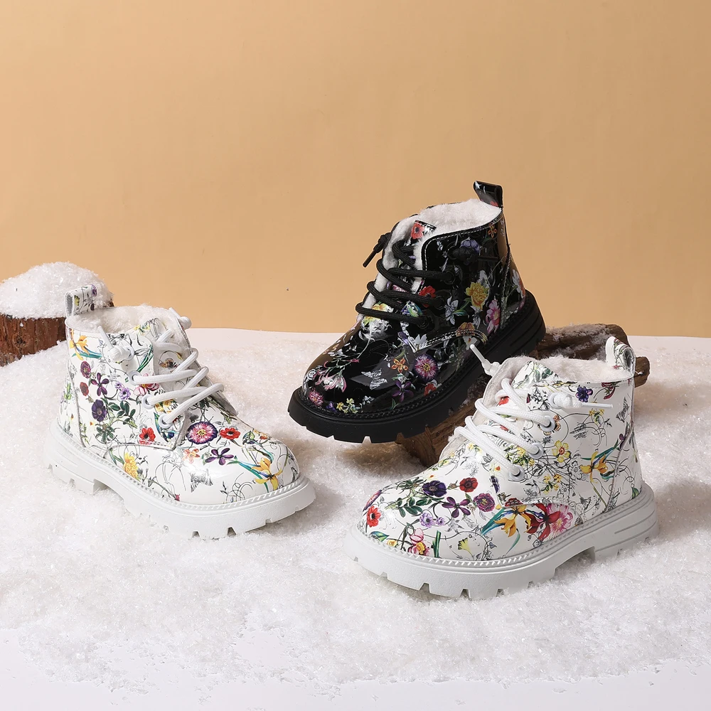 

DIMI/Новые зимние детские ботинки для девочек, модные брендовые ботильоны из искусственной кожи, мягкие нескользящие модные детские зимние ботинки с боковой молнией