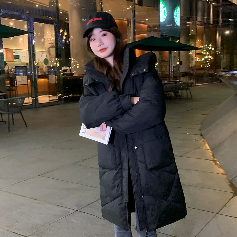 

2023 New Winter Down Cotton Jackets Women's Clothes Long Parkas Slim Hooded Warm Winter Coats Female Black Overcoats jp301