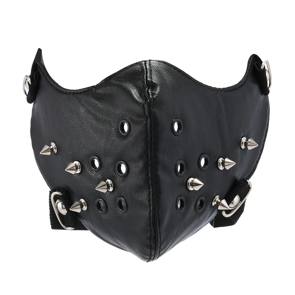 Men Women's Black PU Leather Rivet Rock Mask Lady's Breathable Party Cosplay Halloween Mouth-muffle R1568