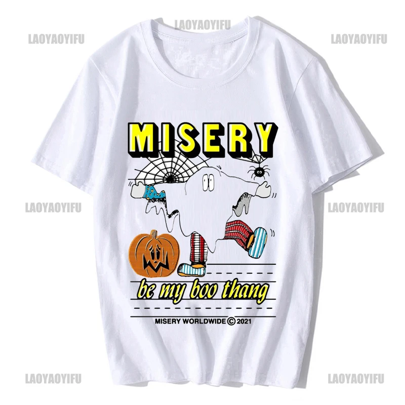 Misery Be My Boo Thang Printing Shirt Summer Casual Men's T-Shirt Street Fashion Short Sleeve Clothing Streetwear Hip Hop Cotton