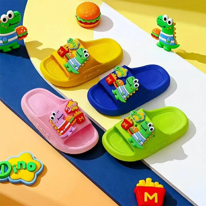 Children's Slippers, Summer Breathable, Cartoon Decoration, Suitable for Indoor Bathroom Showers, Soft-Soled Anti-Slip, Cartoon