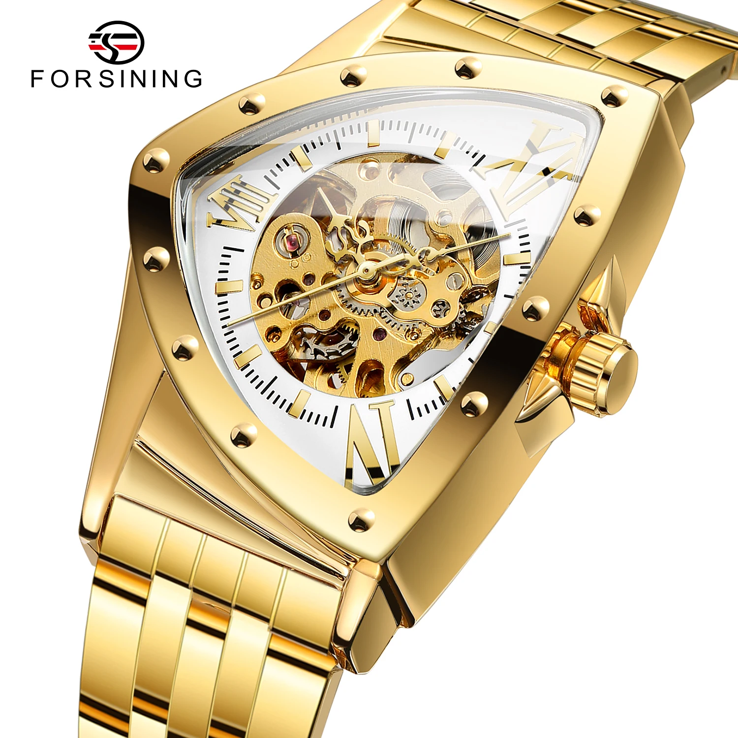 Forsining Newest Reloj Para Hombre Luxury Custom Men Triangle Skeleton Watch Wristwatch Mechanical Watch