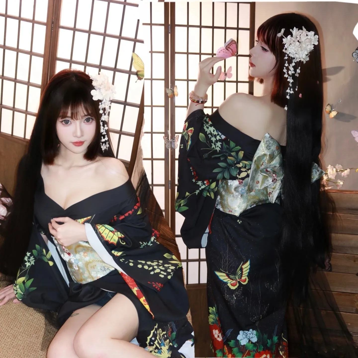 

New Style Girl Kimono Formal Dress Furisode Improved Photography Costume Traditional Studio Photo Shoot Yukata Photo Set