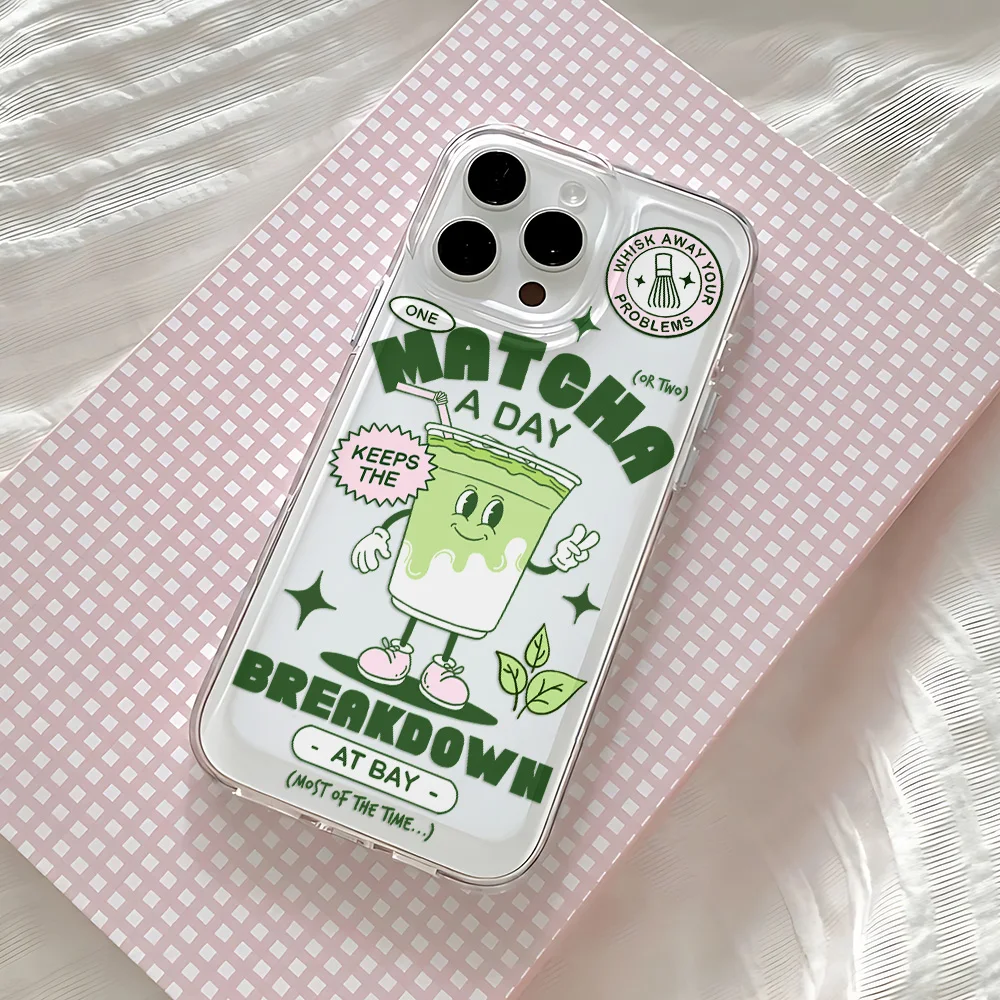 Cute Matcha Milk Tea Lichee Phone Case For Samsung Galaxy S26 S25 S24 S23 S22 S21 S20 Note20 Edge Plus Ultra Lite 5G Clear Cover