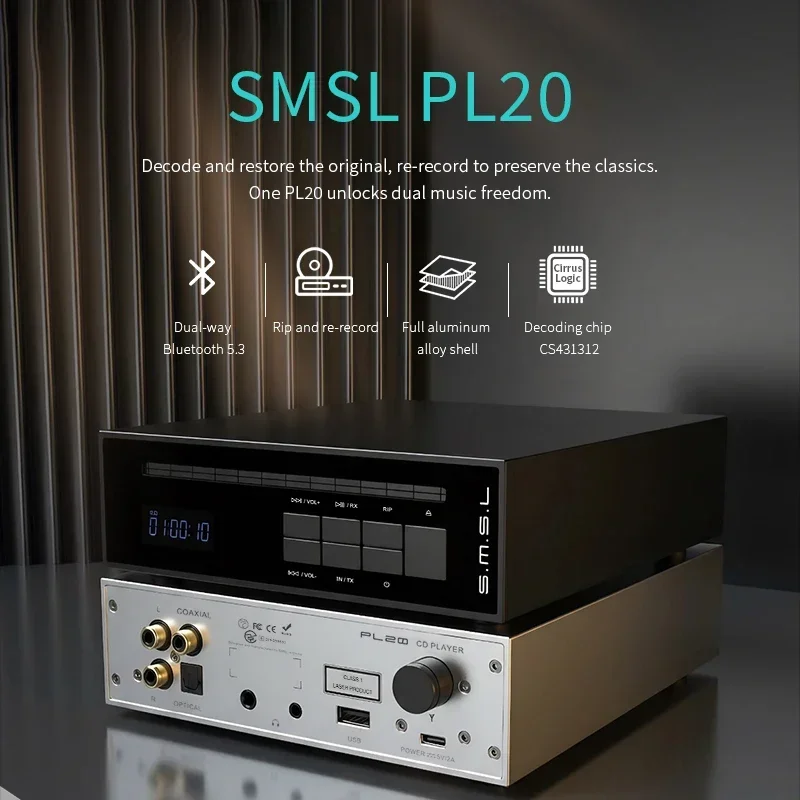 SMSL PL20 Hi-res Audio CD Player Portable CS43131*2 Support