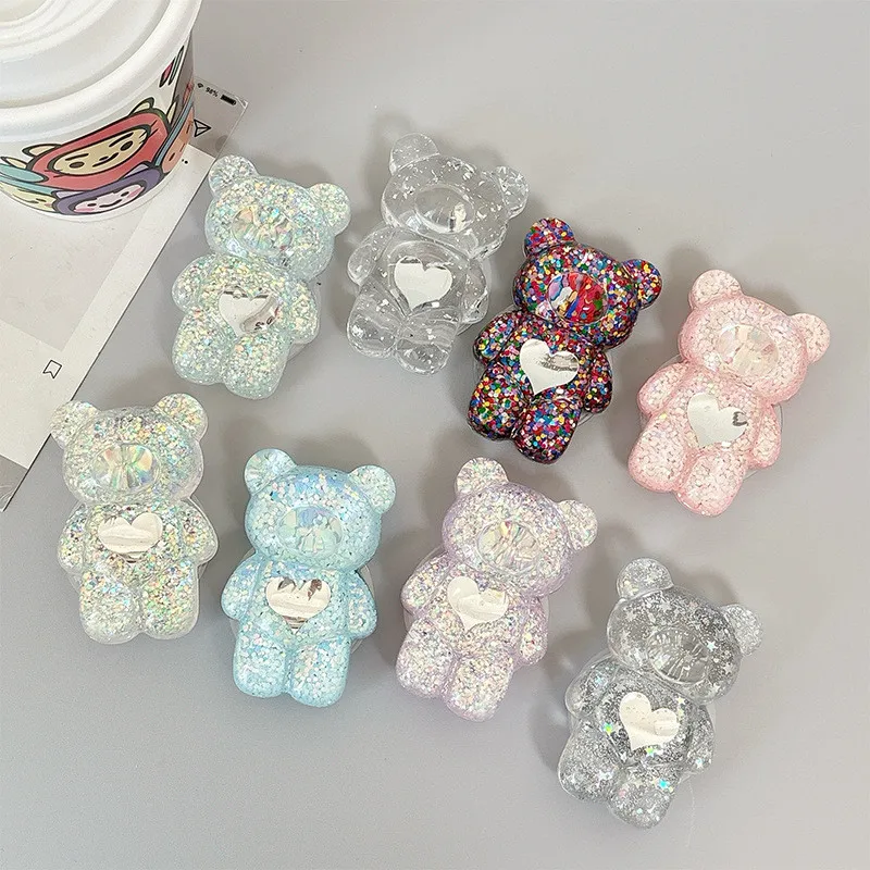 

3D Glitter Bear Love Mirror Mobile Phone Grips Holder Stand Finger For Iphone 17 pro max Xiaomi Bracket Finger Ring Phone Holder