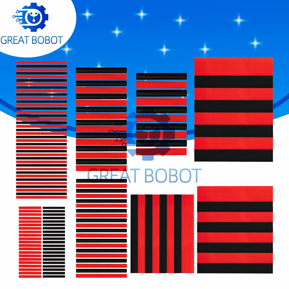 2:1 Heat Shrink Tubing Set, 150PCS 7.28m Total Length, Black Red Insulation Sleeving for Automotive Cable Protection