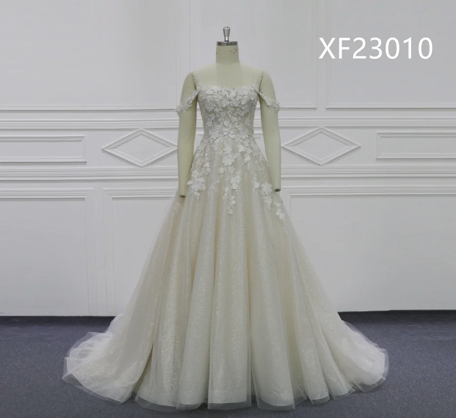 XF23010 prawdziwe zdjęcia szata De Mariage luksusowe suknie panny młodej królewski tren koronki Off The Shoulder suknia ślubna Vestido uroda XF22015