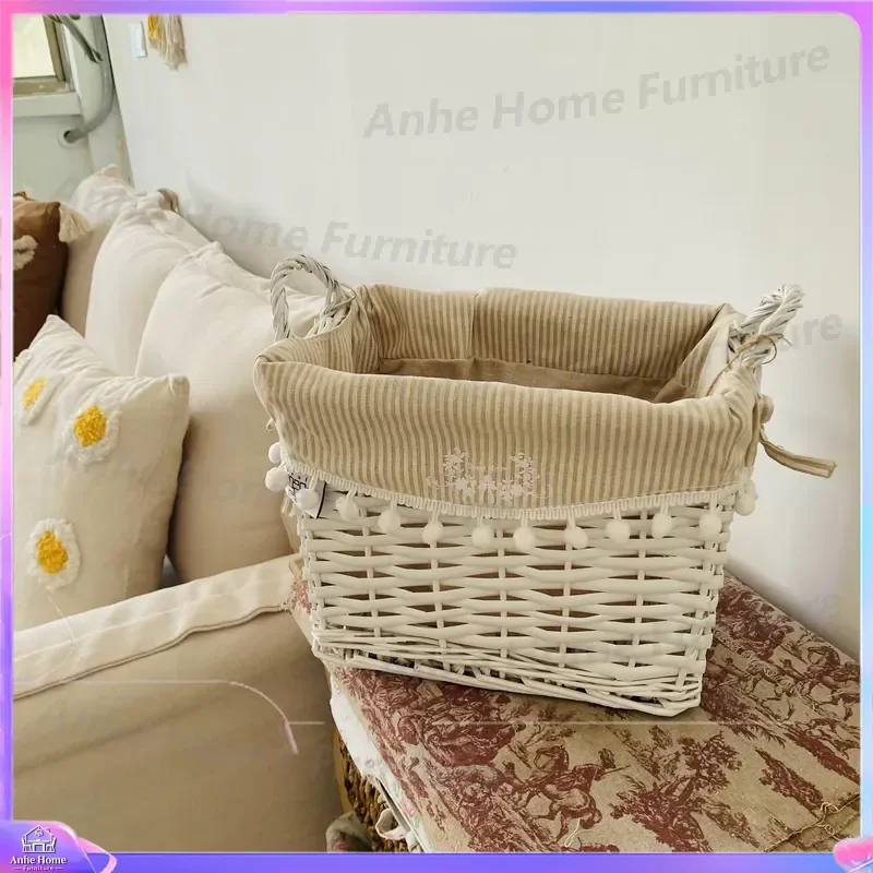 Hand Woven Wicker Pet Bed Rectangular Dog Cat House Eco Friendly Natural Rattan Storage Basket for Home Office Fruit