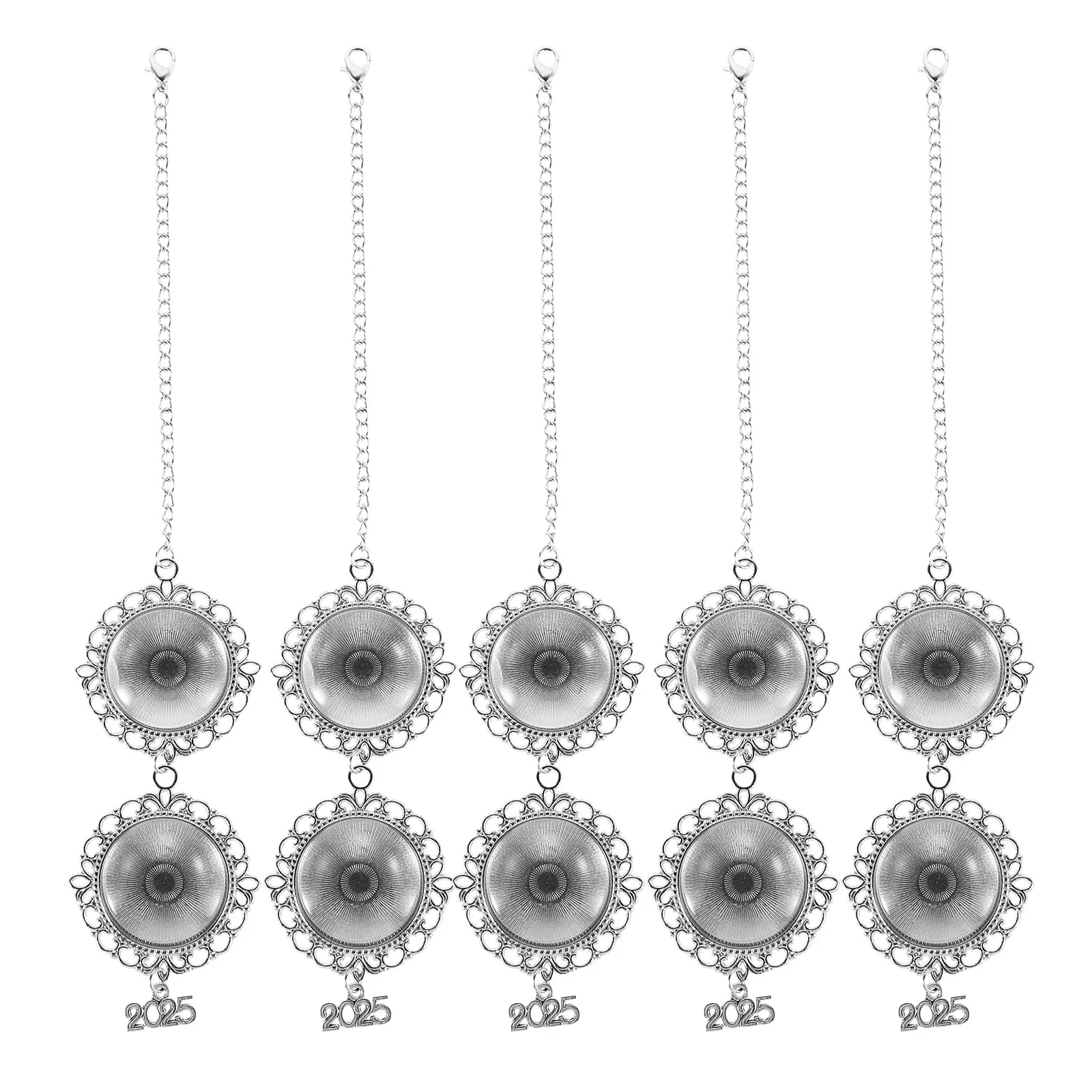 5Pcs Blank Bezel Graduation Cap Tassel Charm Vintage Metal Photo Tray Graduation Party Decoration Class of 2025 Keepsake