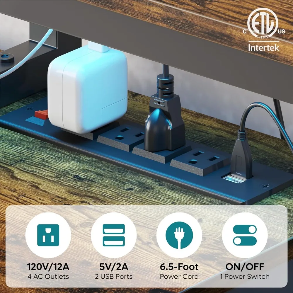 L Shaped LED Computer Desk com Long Monitor Stand, Grande Mesa de Canto com Power Outlets, Bestier, 71,5 ", Casa e Escritório