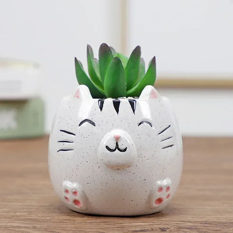 Nordic New Style Ceramic Animal Flower Pot Cartoon Cute Cat Cow Head Mini Planters Succulents Plants Bonsai Pots Home Decoration