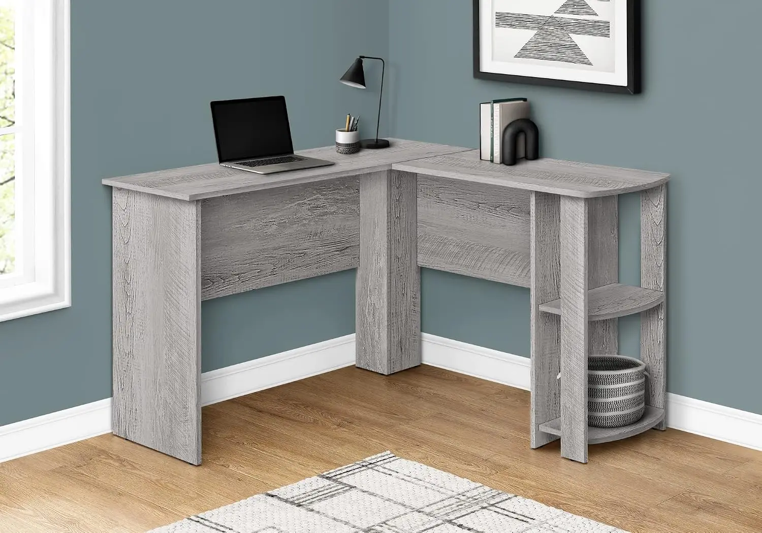 L-Shape Corner Desk Storage Shelves 48 Inch Home Office Laptop Workstation Grey, Customized