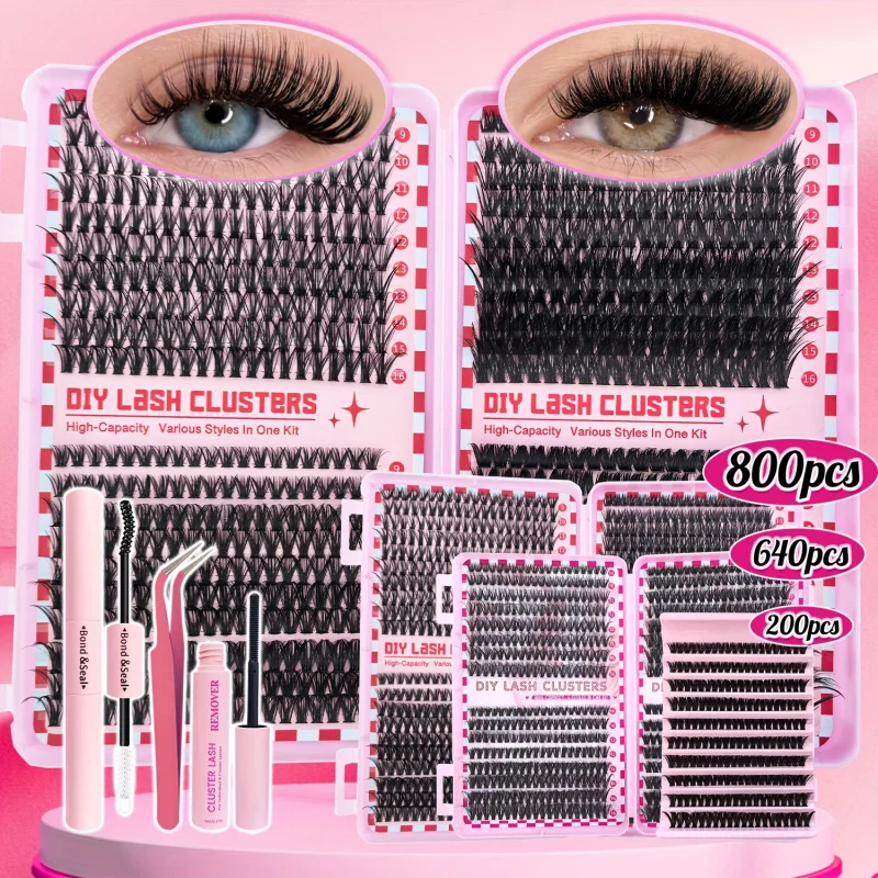Livre de grappes de cils moelleux, confortable, réutilisable, facile à appliquer, parfait pour les débutants naturels au quotidien, 800/640/200 pièces