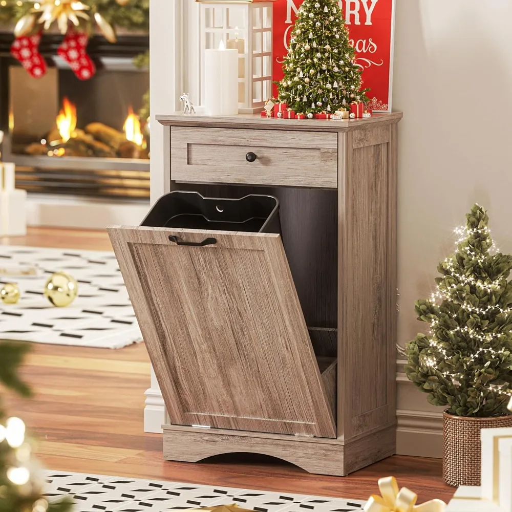 

13 Gallon Tilt Out Trash Cabinet Kitchen Waste Bins, Laundry Hamper Tilt Out Pet Proof Hidden Trash Bin for Kitchen Living Room