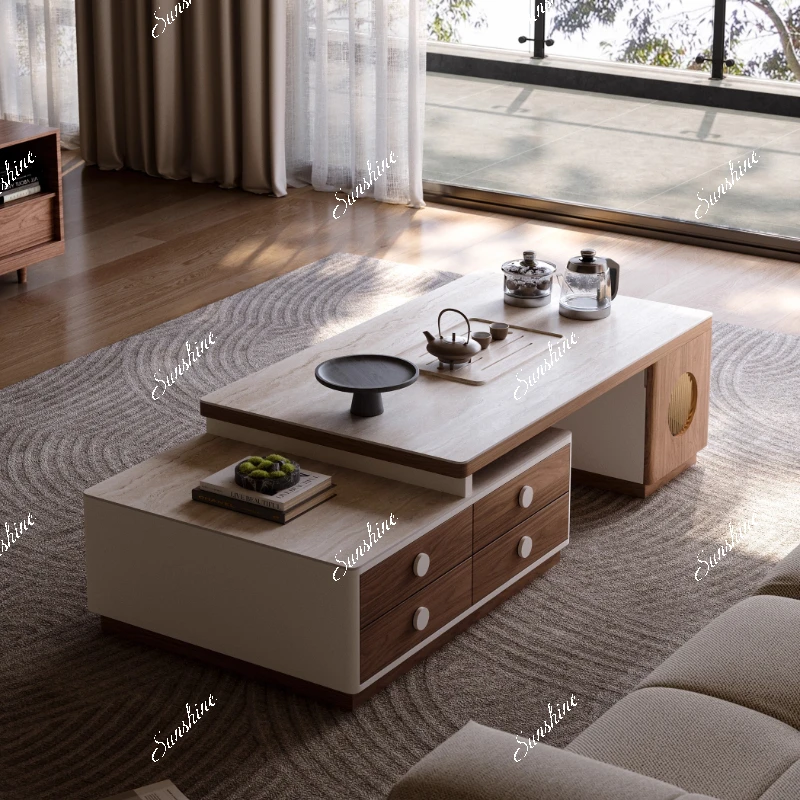 Medieval slate living room home tea making integrated retractable sofa tea table combination