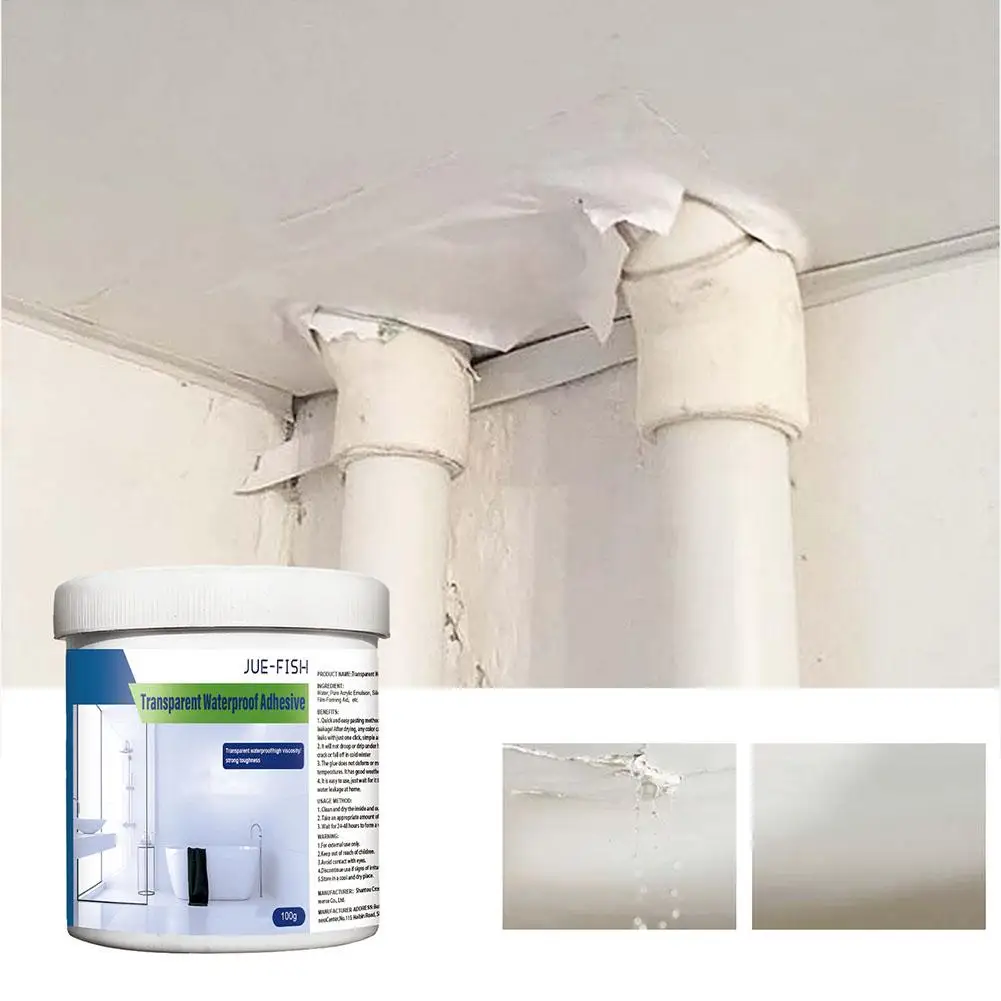 100g Waterproof Sealant Agent Transparent Glue Toilet Leak-trapping Glue Anti-Leak Tools Broken Repair Agent Roof Sealant R E3H4