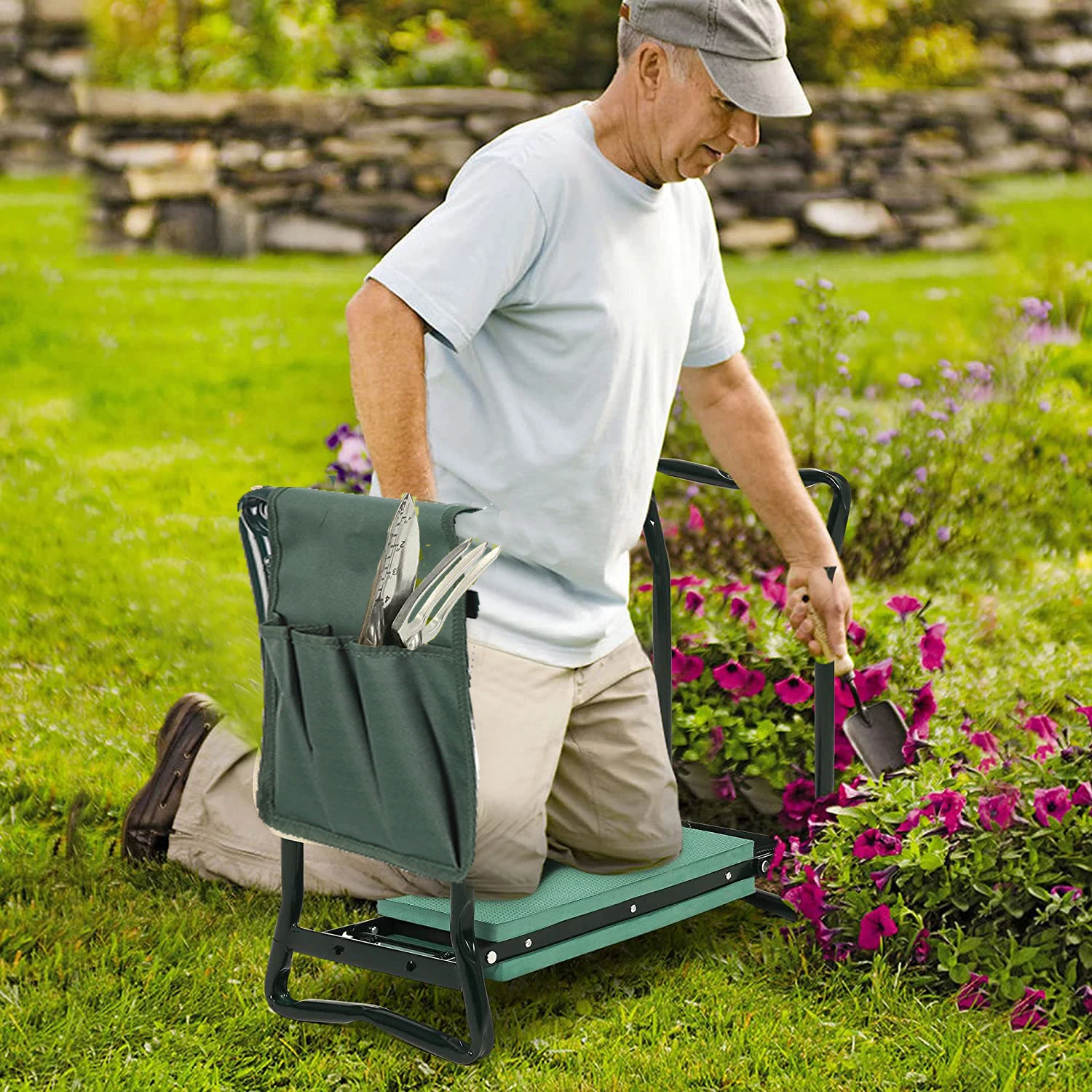 

Foldable Garden Kneeler Seat Heavy Duty Steel Frame Thickened EVA Pad Gardening Stool with Pouch，Waist support